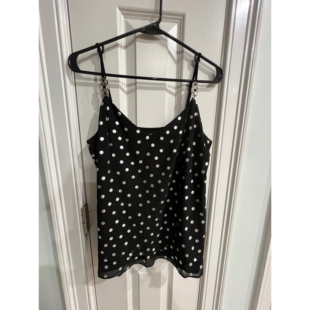 White House Black Market Black Silver Metallic Polka Dot Cami Strappy Top Medium
